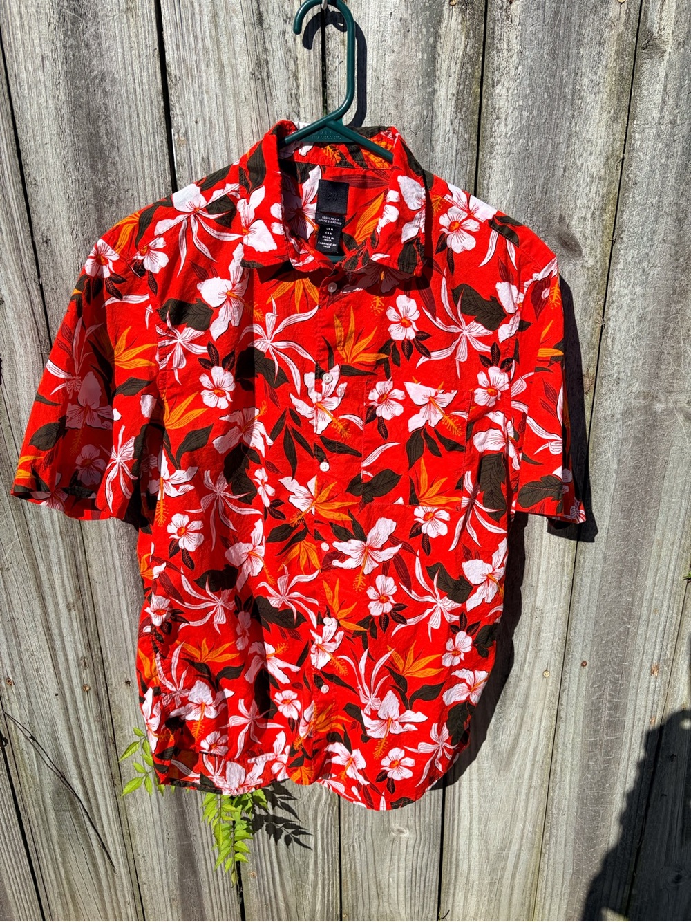 H&M Dark Orange Floral Short-Sleeve Button-Down Shirt